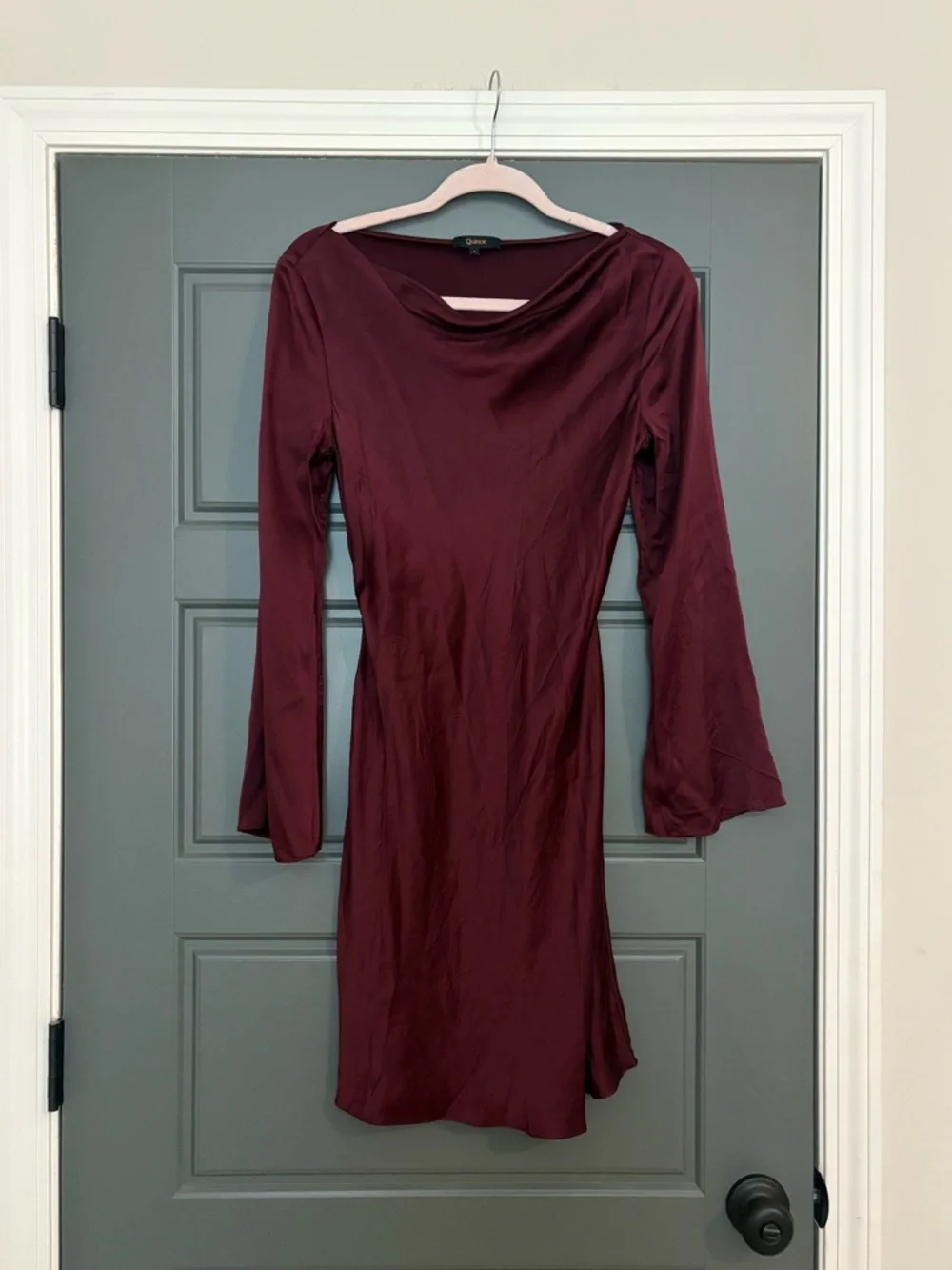 Quince 100% Washable Silk Long Sleeve Mini Dress Wine Red Size S - Picture 3 of 5